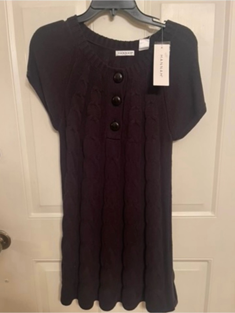 Hannah Black Cable-Knit Short Sleeve Dress with Front Buttons